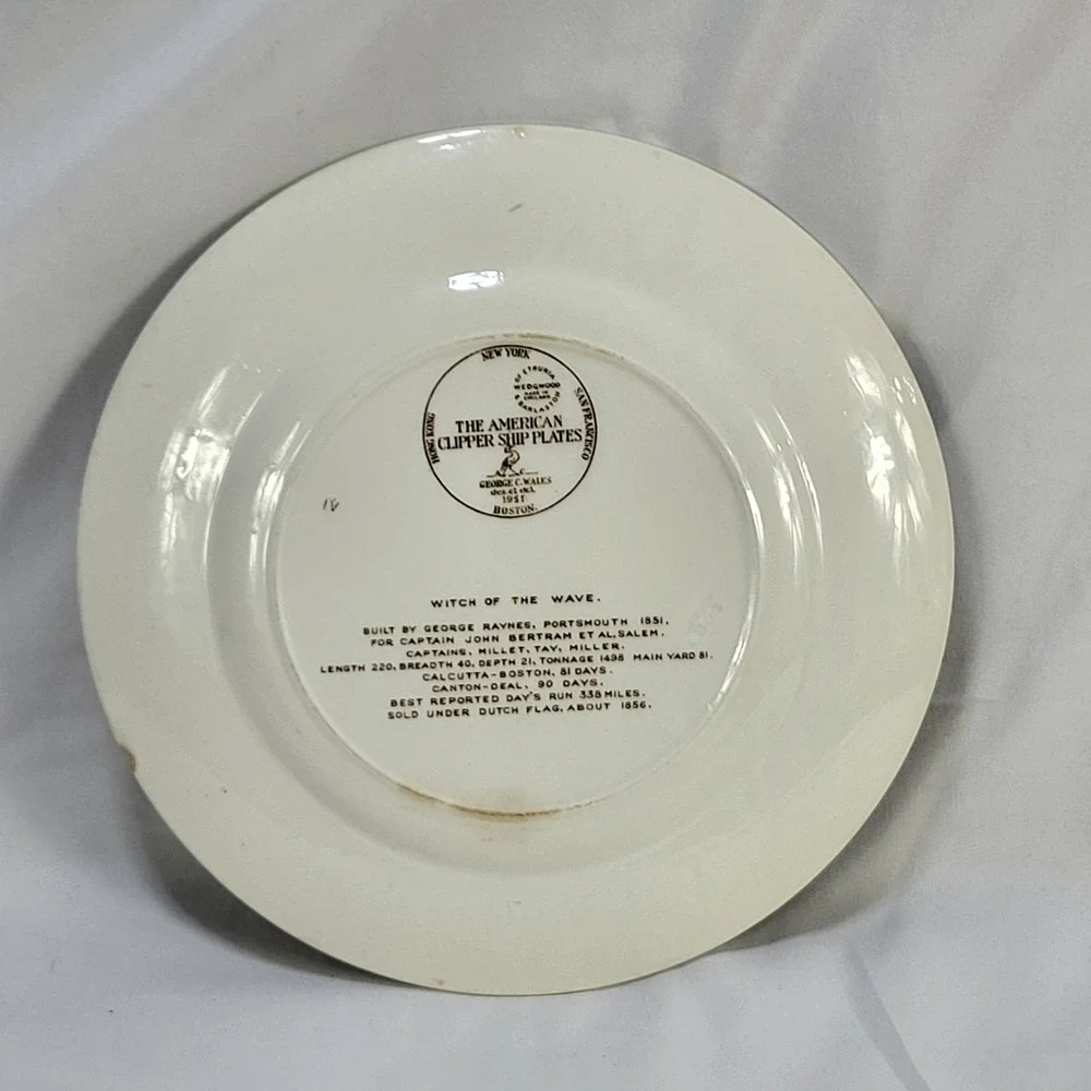 Wedgwood American Clipper Ship Plate Witch of the Wave George C Wales 1951 FLAWS